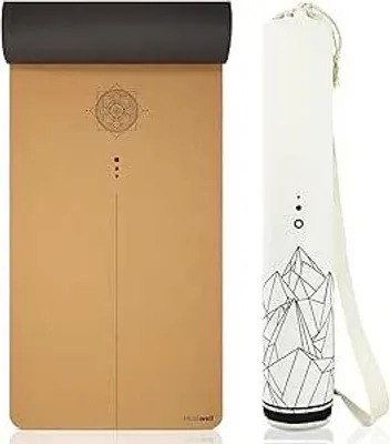 Produktbild von Premium-Kork-Yogamatte (4 mm dick) – rutschfeste Fitnessmatte mit Hilfslinien – Pilatesmatte + Yogatasche