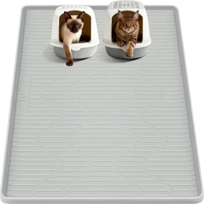 Image de Tapis pour litière de chat, 140 x 96 cm, gris, imperméable, antidérapant, pour chats