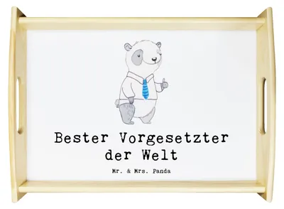 Produktbild von Mr. & Mrs. Panda Tablett Panda Bester Vorgesetzter der Welt - Weiß - Geschenk, Arbeit, Servier, Holztablett, Serviertablett, Geschenkidee, Chef, teetablett, kaffeetablett