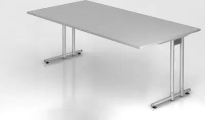 Produktbild von Schreibtisch Mauno | Grau | BxT 200x100cm | Arbeitshöhe 72cm | höhenjustierbar 0-10 mm | C-Fuß-Gestell Silber | Rechteckform