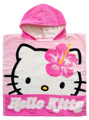 Produktbild von Hello Kitty Badeponcho für Mädchen - Handtuch Kinder Badetuch mit Kapuze 100% Baumwolle 50 x 100 cm Rosa