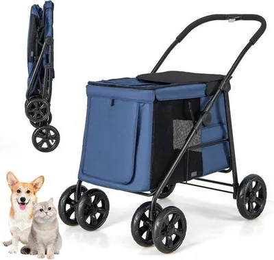 Immagine prodotto di Trasportino pieghevole per cani - Fino a 40 kg - Con cuscino e finestre in rete - Blu