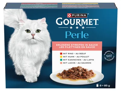 Produktbild von Gourmet Perle 8er MP (Huhn, Lachs, Kaninchen, Rind), 8 x 85 g