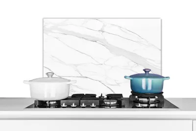 Obrázek produktu pro KitchenYeah® Splashback kitchen - Kuchyňský splashback - Ochrana stěny sporáku a dřezu - Mramor - Bílá - Linie - Vzor - - Mramorový vzhled 70x50 - Alu-Dibond (alternativa ke skleněnému splashbacku) - Hi