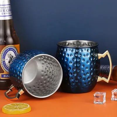 Zdjęcie produktu dla [500 ml miedziany kubek w różnych kolorach] Kubek do picia Moscow Mule z miedzianą powłoką do napojów, Kolory: Niebieski