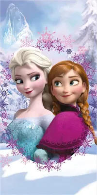Produktbild von Disney Frozen Anna und Elsa im Kleid, Eissternen, Strandtuch, Badetextilien, 70 x 140 cm, 100% Baumwolle - 2er-Geschenkset