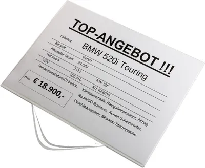 Produktbild von Verkaufsschilder, zum Klemmen hinter Seiten- oder Frontscheibe, transparent, Format DIN A4 quer, Verpackungseinheit: 5 STK