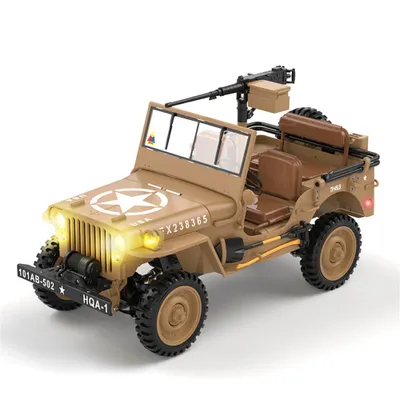 Produktbild von HG TRASPED HG4-58 1/14 RC Militärtruck Willys RTR, 4WD 2.4GHz, LED, Sound, Winde, 2-Gang-Getriebe, Metallrahmen Rock Crawler - Wüstengelb