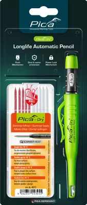 Produktbild von Pica Dry Longlife Automatic Pencil Tieflochmarker + 10 Spezialminen Sommer Set Rot Weiß wasserfest