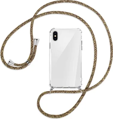 Produktbild von Handykette Backcover-Schutzhülle mit Band (Metall silberfarben) für Apple iPhone X / XS / 10 - braun+beige