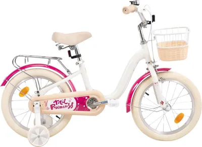Produktbild von Kinderfahrrad – Für Kinder von 3–10 Jahren – Mit Stützrädern, Fahrradkorb & Gepäckträger – 41 cm – Weiß