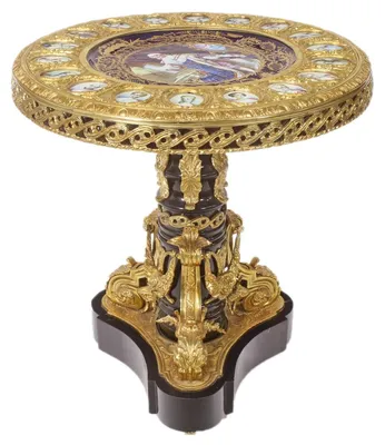Produktbild von Casa Padrino Barock Beistelltisch Braun / Rot / Gold Durchmesser 78cm, Höhe 83 cm Handarbeit, Handbemalt- Limited Edition