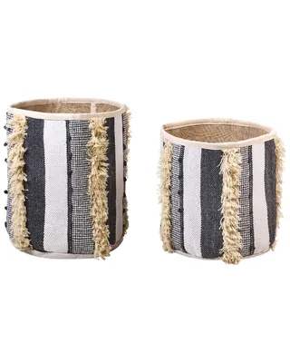 Zdjęcie produktu dla BELIANI Zestaw 2 koszy bawełnianych beżowe z szarym 40/45 cm wysokości do przechowywania styl boho rustykalny