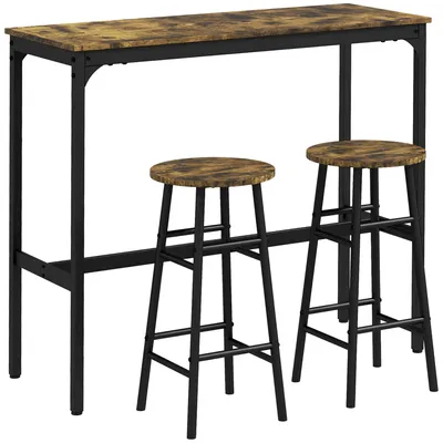 Produktbild von Bartisch mit 2 Stühlen im Industriedesign 2er-Set Barhocker mit Tisch, Industriedesign, 3-teilig, Braun + Schwarz