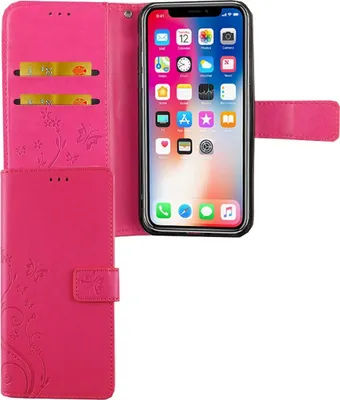 Produktbild von Apple iPhone XS Handy Hülle Schutz-Tasche Cover Flip-Case Kartenfach Pink