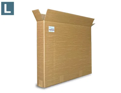 A large, open cardboard box for shipping flat items.