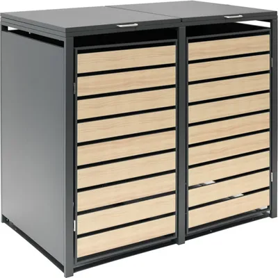 Produktbild von Kovový odpadkový kôš Westmann Lacina 2x240 L antracit/drevo 80x132x116 cm