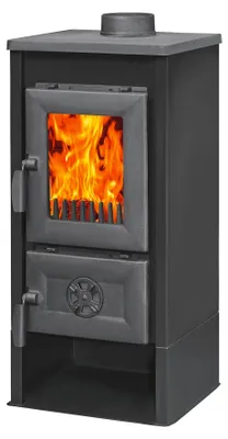 Immagine prodotto di Stufa riscaldamento a legna con struttura in acciaio e ripiano in ghisa 7 kw - Black