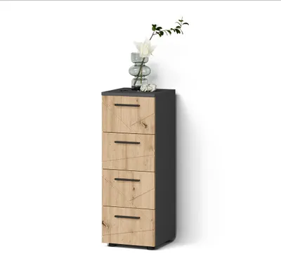 Image de Meuble Midischrank Livinity Ronco Anthracite/Chêne Artisan 30x81cm avec 4 tiroirs, Model 62525