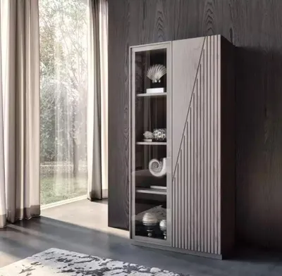 Produktbild von Hochschrank Vitrine Glasvitrine Schrank braun wohnzimmer