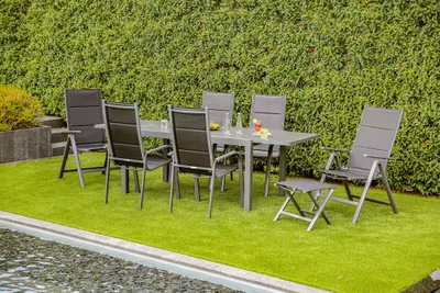 Produktbild von greemotion Gartenmöbel Set 9-teilig Grenada Garten-Essgruppe grau Aluminium wetterfest