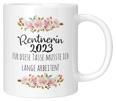 Kaffeebecher mit Spruch zum Ruhestand, 300 ml, Keramik, Weiß