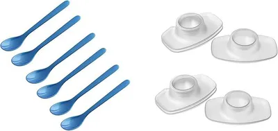Produktbild von FACKELMANN | 12-tlg. Frühstücks-Set | Eierlöffel Blau mit Eierbecher Transparent | hochwertiger Kunststoff | ideal für den Frühstückstisch
