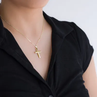 Produktbild von MATERIA Kreuz Anhänger Gold Herren Damen - Kettenanhänger 925 Silber Gelbgold vergoldet inkl. Geschenk-Box KA-22-Gold