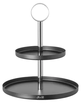Produktbild von FINK Etagere BILBAO 2-stöckig - Servierständer aus Edelstahl, Teller schwarz pulverbeschichtet, silberfarben, H 33,5 cm