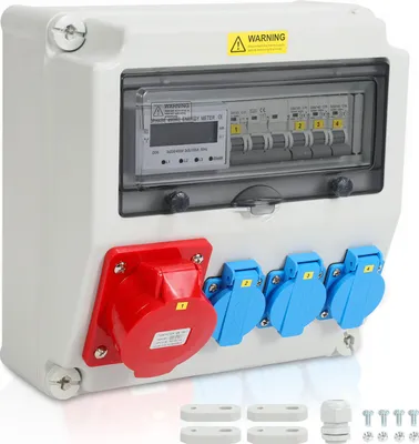 Produktbild von Peviasot Wandverteiler mit Stromzähler 3-Phasen und MCB,5 Polig Baustromverteiler mit 3xSchuko-Steckdose und CEE-Steckdose 32A Stromverteiler für Innen und Außen
