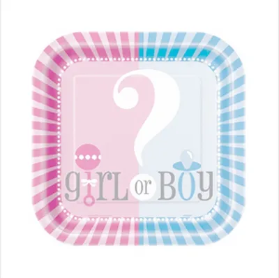 Produktbild von Unique Party - Quadratisch - Wegwerf-Teller, Gender Reveal 8er-Pack SG18771 (Einheitsgröße) (Pink/Blau)