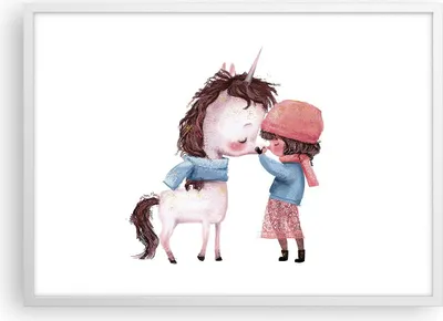 Produktbild von Gerahmtes Poster - Weißer Rahmen - Einhorn Mädchen Kinder - 70x50 cm - Wand Bild - Wanddeko - Wandbilder - Kunstposter - Wandposter - Bilderrahmen - Bilder - Kunstdruck - P2WAA70x50-4733