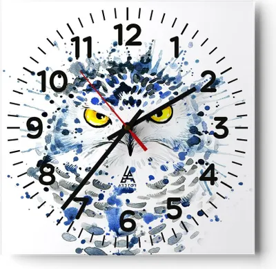 Produktbild von Wanduhr - Quadrat - Glasuhr - Mode Design Eule Aquarell - 40x40cm - Schleichendes Uhrwerk - Lautlos - zum Aufhängen bereit - Dekoration Modern - Wanddekoration aus Glas - C4AC40x40-2838