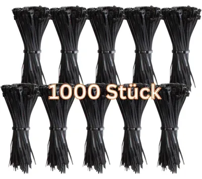 Produktbild von Kabelbinder 1000 Stück Schwarz 100 mm x 2,5 mm UV Beständig 8,1 kg Zugfestigkeit
