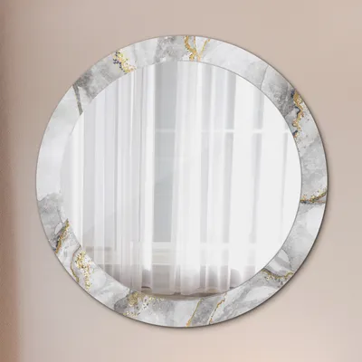 Produktbild von Modern Spiegel - Wandspiegel Design Wandmontage – Badspiegel mit Aufdruck - Rundspiegel - Weiß Marmor Gold - Runder: Ø80cm