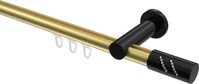 Produktbild von Interdeco Innenlaufstange / Gardinenstange mit Innenlauf Messing-Optik / Schwarz, Typ Platon Zoena (Glitzerzylinder), 20 mm Ø 1-läufig, 200 cm