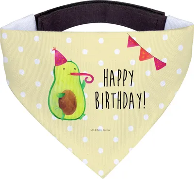 Produktbild von Mr. & Mrs. Panda Bandana Avocado Geburtstag - Gelb Pastell - Geschenk, Halstuch für Hund, Happy Birthday, Hunde, Alles Gute, Party, Hals Tuch, Frucht