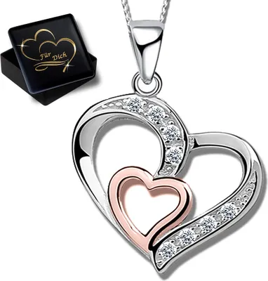 Produktbild von Damen Herzkette 45cm Kette mit Herz Anhänger 925 Echt Sterling Silber Frauen  Halskette K830+V11