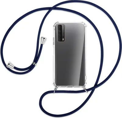 Produktbild von Handykette Backcover-Schutzhülle mit Band (Metall silberfarben) für Huawei P smart 2021 - dunkelblau