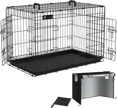 Immagine prodotto di Trasportino pieghevole per cani - Gabbia per il trasporto - Trasporto sicuro - Doppia porta - 92 x 58 x 64 cm - Nero