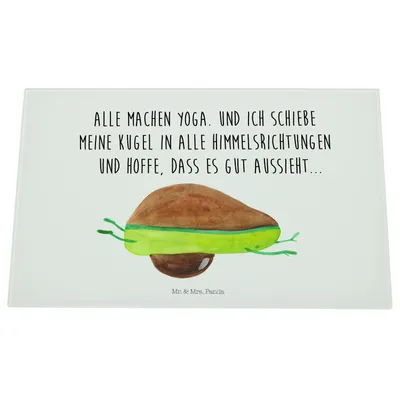 Produktbild von Mr. & Mrs. Panda schneidbrett Avocado Yoga - Weiß - Geschenk, Hackbrett, Haha, Unsportlich, Hilfe, Küchenbrett, Bauch, Schneidplatte Glas, Humor, Schneideplatte