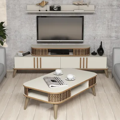 Produktbild von Skye Decor, Eylül - Cream, Wohnzimmer, Wohnzimmermöbel-Set, Creme, 168 x 51,6 x 39 cm