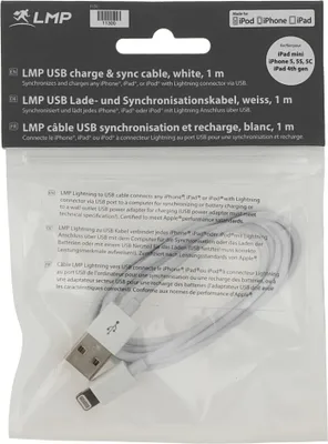 Produktbild von LMP 11300, 1 m, Lightning, USB A, Männlich, Männlich, Weiß
