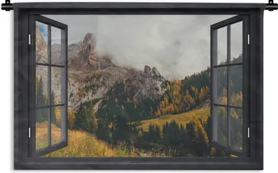 Produktbild von MuchoWow® Wandteppich Wandbehang Aussicht - Berg - Baum 120x80 cm Tapisserie Dekoration Wandtuch - Wanddekorationen - Wandtücher