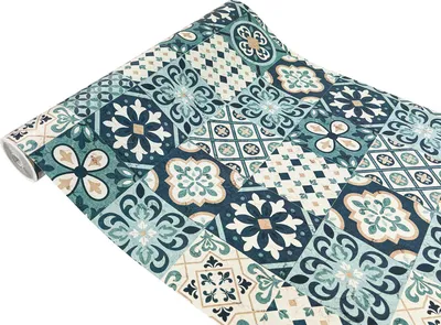 Produktbild von Klebefolie Möbel 45x740 cm - Blaue Fliesen - Selbstklebende Möbelfolie im Deko-Stil - Klebefolie für Möbel ideal für Küche, Bad und DIY Projekte