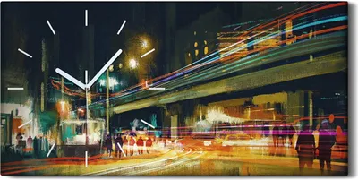 Produktbild von Küchenuhr Bürouhr Leinwand Uhr 60x30 digitales Malen Stadt Straße bei Nacht - weiße Hände