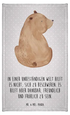 Produktbild von Mr. & Mrs. Panda Handtuch Bär Schulterblick - Grau Pastell - Geschenk, Gäste-WC, Frotteetuch, Bären, Teddy, Selbstachtung, Weltansicht, Weisheit, Motivation, Klein