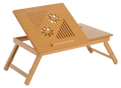 Image de Table de lit plateau pour ordinateur en bois de bambou plateau inclinable pliable ršŠglable en hauteur naturel
