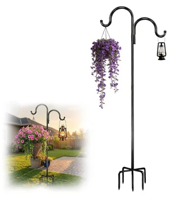 Produktbild von Schäferhaken 193cm Schwarz mit 5-Zinken-Basis für Laternen Pflanzenkörbe