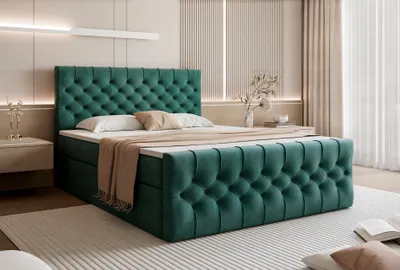 Produktbild von Boxspringbett TAURIEL mit Federkernmatratze & Komfort-Topper Bett | 200 x 200 | mit Stauraum und 2 Bettkästen Samtstoff (Grün)